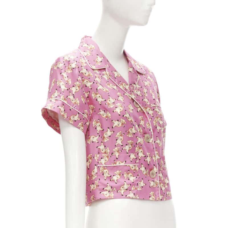 Gucci Piggy Pajama Shirt Pink Silk Never worn, with tag - Inside View