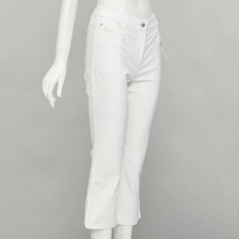 Christian Dior Crystal Cropped Jeans White Cotton Very good condition - Inside View