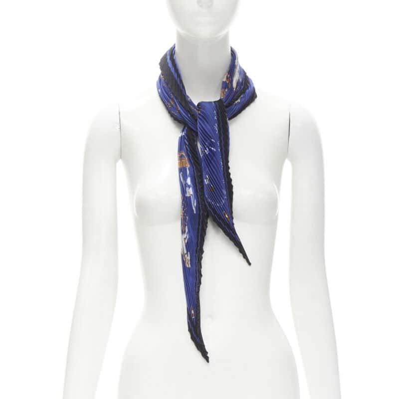 Hermès Rocking Horse Scarf Blue Silk Never worn - Front View