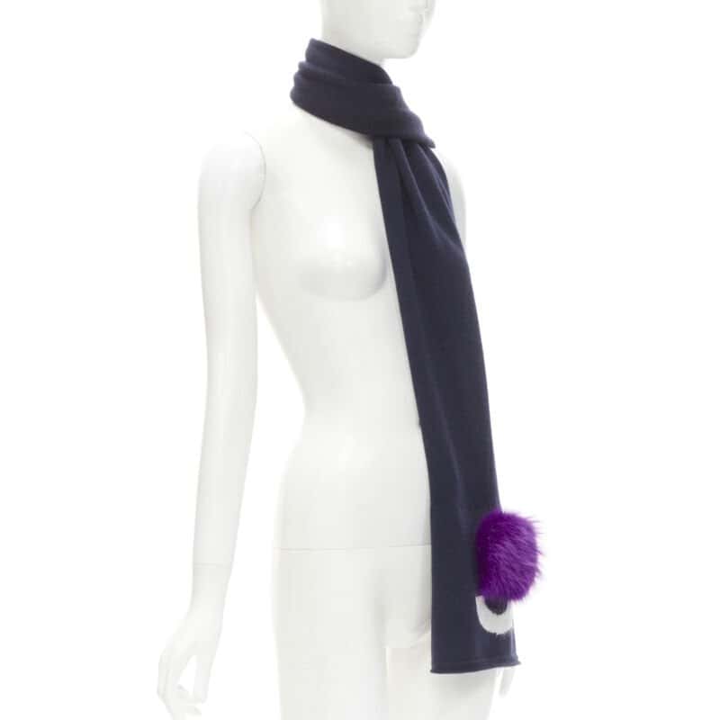 Fendi Monster Eyes Scarf Navy Wool Never worn - Inside View