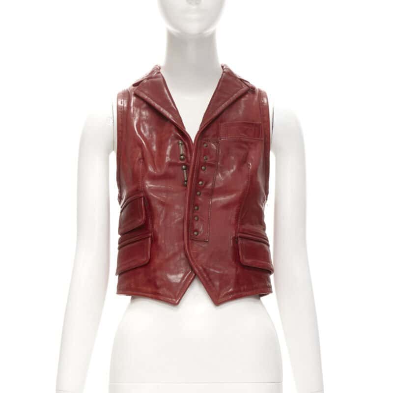 Dsquared2 Cropped Hook Vest Red Leather Very good condition - Front View