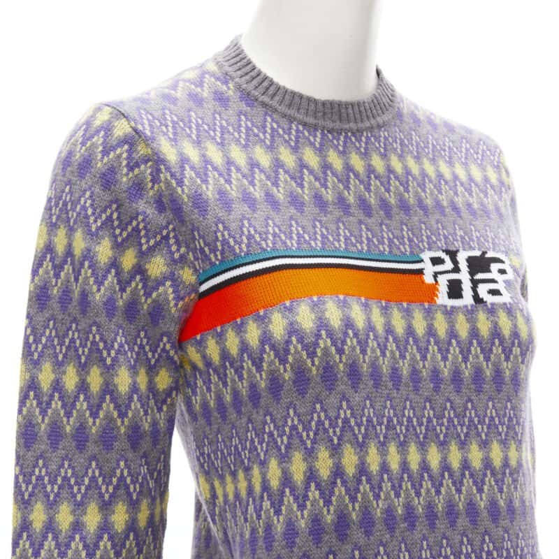 Prada Argyle Knit Sweater Purple Wool Very good condition - Back View