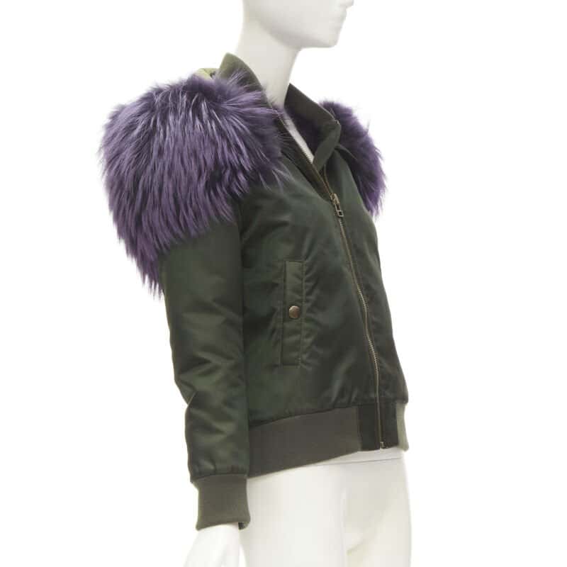 Mr & Mrs Italy Green Purple Lined Bomber Green Never worn - Model View
