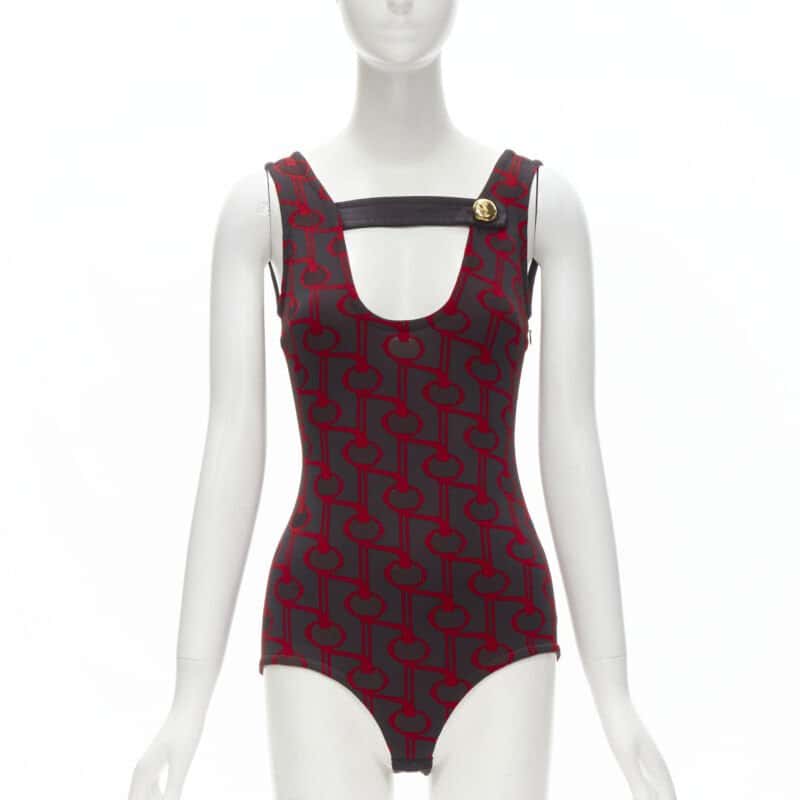 Prada Geometric Knit Bodysuit Red Polyester Very good condition - Front View
