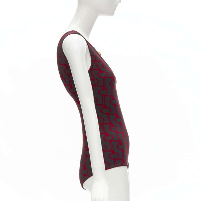 Prada Geometric Knit Bodysuit Red Polyester Very good condition - Model View