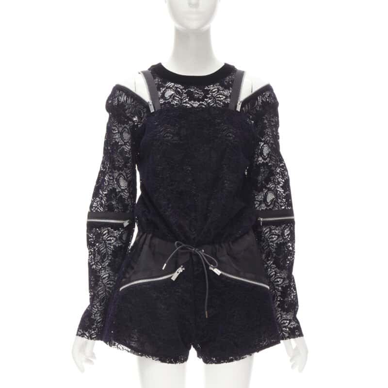 Sacai Velvet Lace Romper Navy Polyester Very good condition - Front View
