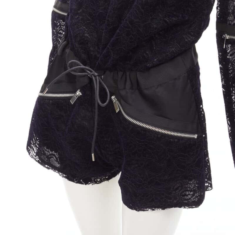 Sacai Velvet Lace Romper Navy Polyester Very good condition - Back View