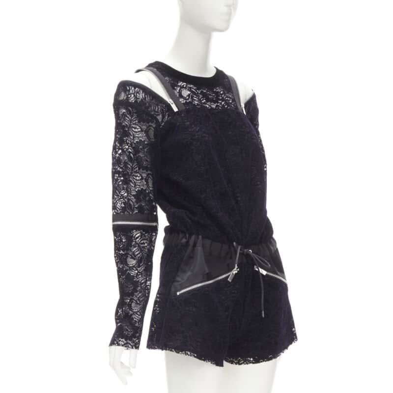 Sacai Velvet Lace Romper Navy Polyester Very good condition - Inside View
