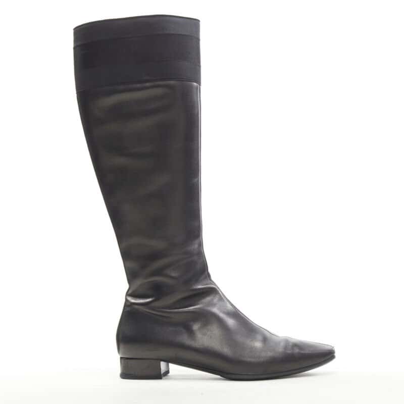 Gucci Strass Back Knee Boots Black Leather Good condition - Front View