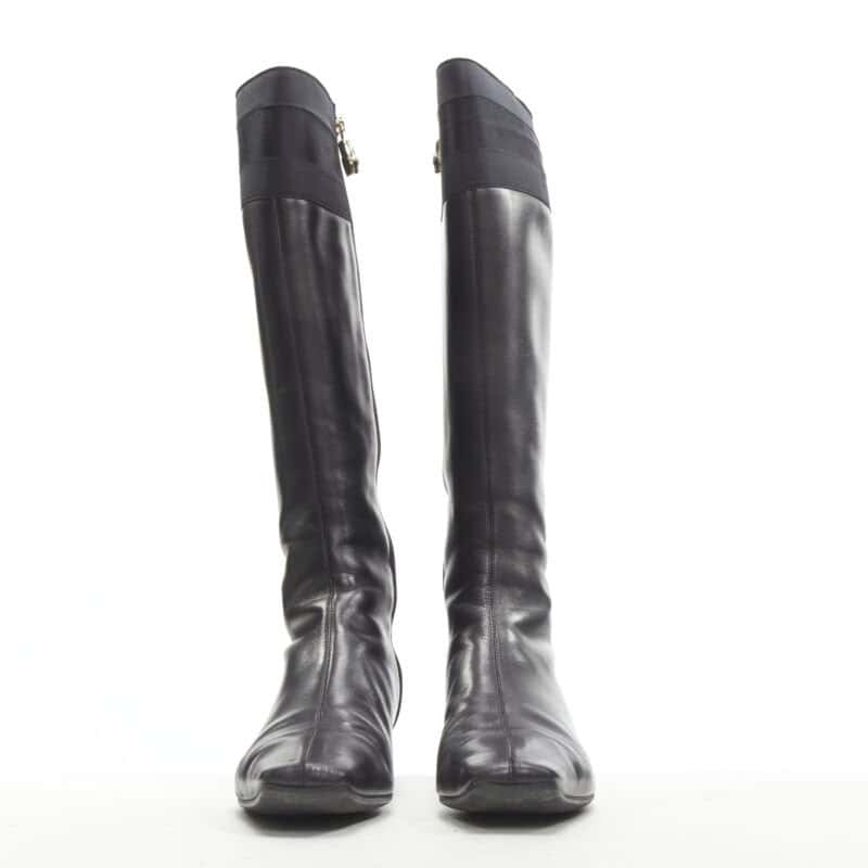 Gucci Strass Back Knee Boots Black Leather Good condition - Model View