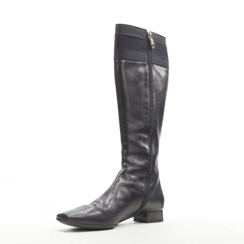 Gucci Strass Back Knee Boots Black Leather Good condition - Box View