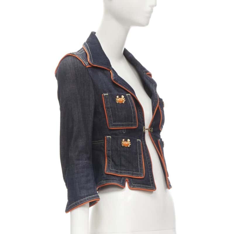 Dsquared2 Orange Denim Cropped Jacket Blue Cotton Very good condition - Model View