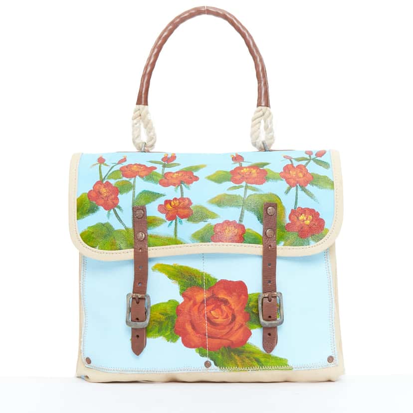Kate Spade Rose Print Satchel Blue Good condition - Front View