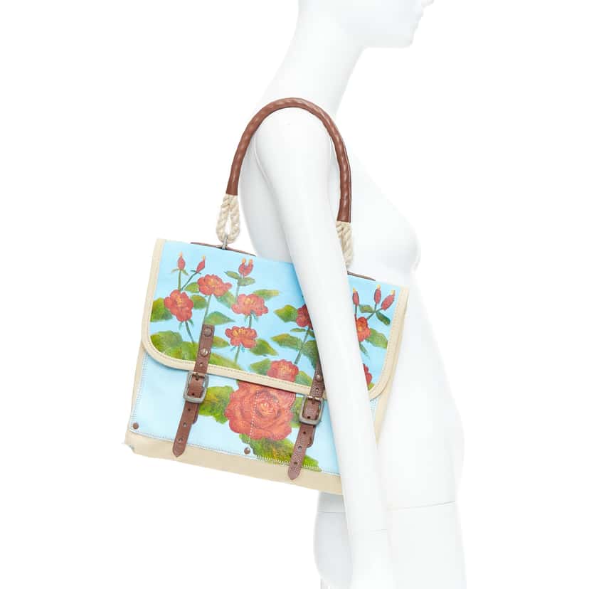 Kate Spade Rose Print Satchel Blue Good condition - Back View