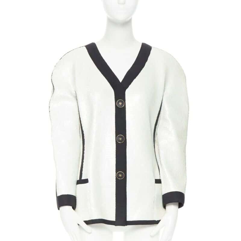 Chanel Sequin Trim Jacket White Polyester Good condition - Front View