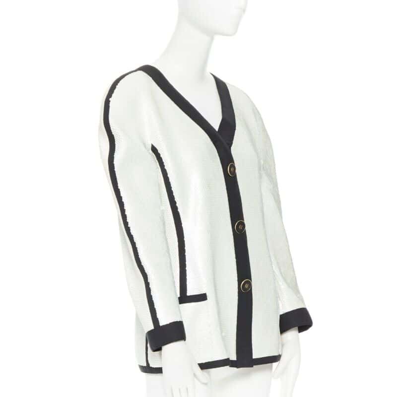 Chanel Sequin Trim Jacket White Polyester Good condition - Inside View