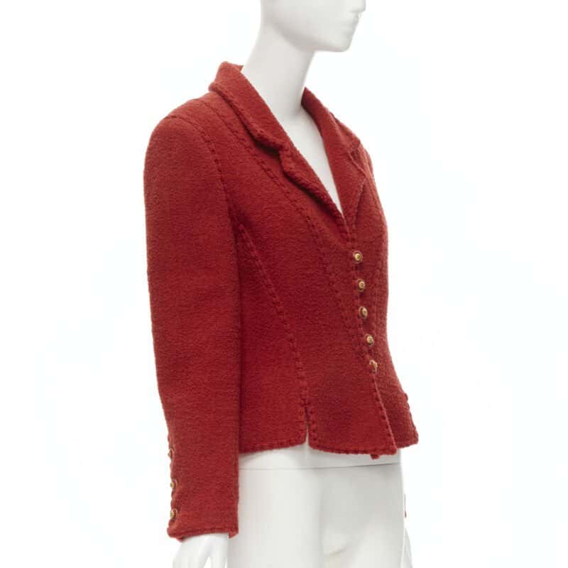 Chanel Boucle Corset Jacket Red Wool Very good condition - Model View
