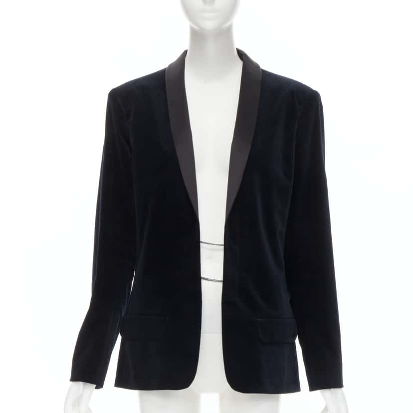 Chanel Velvet Tuxedo Blazer Navy Velvet Never worn - Front View