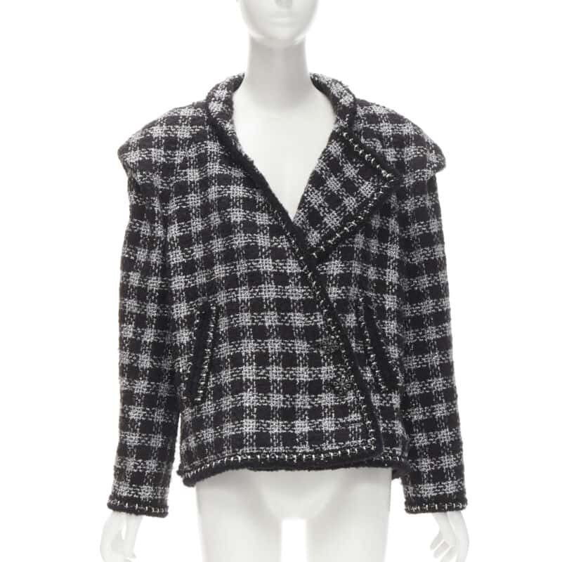 Chanel Fantasy Tweed Check Jacket Black Wool Never worn - Front View