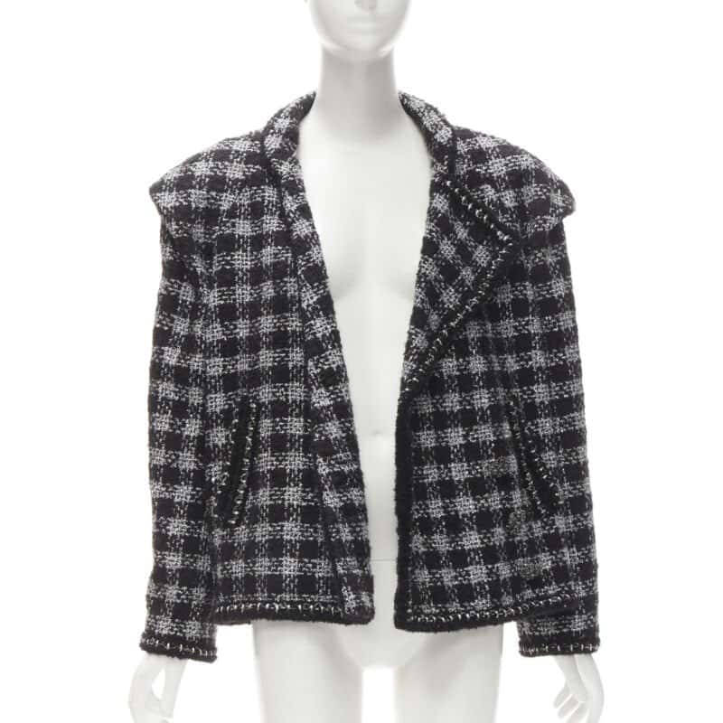 Chanel Fantasy Tweed Check Jacket Black Wool Never worn - Inside View