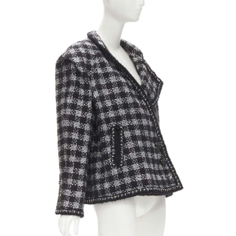 Chanel Fantasy Tweed Check Jacket Black Wool Never worn - Model View