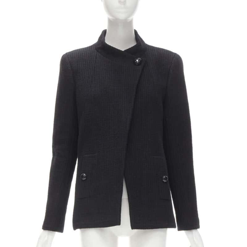Chanel Black Lattice Wrap Jacket Black Cotton Never worn - Front View