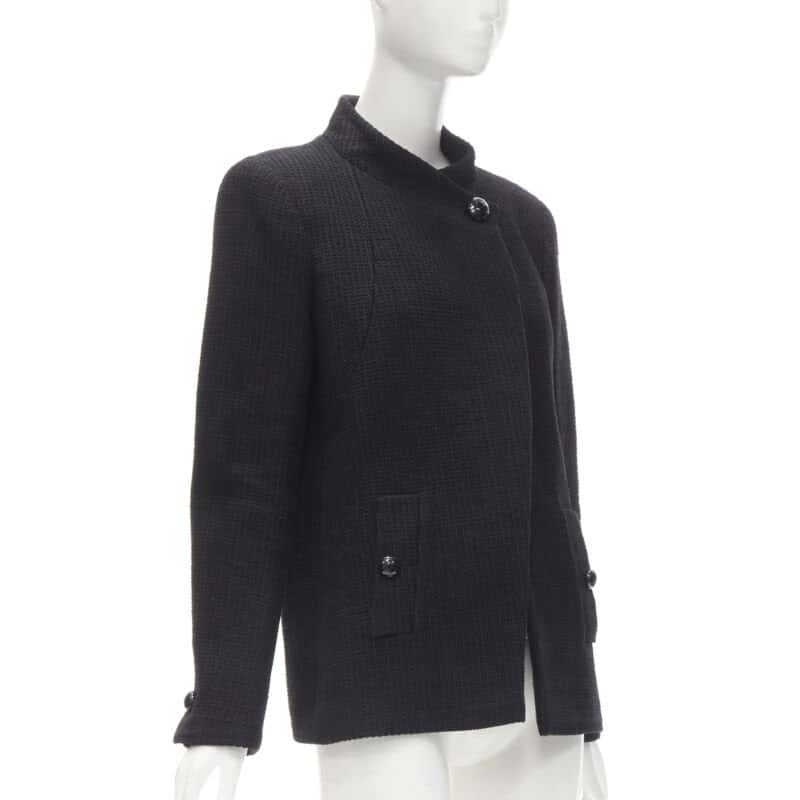Chanel Black Lattice Wrap Jacket Black Cotton Never worn - Model View