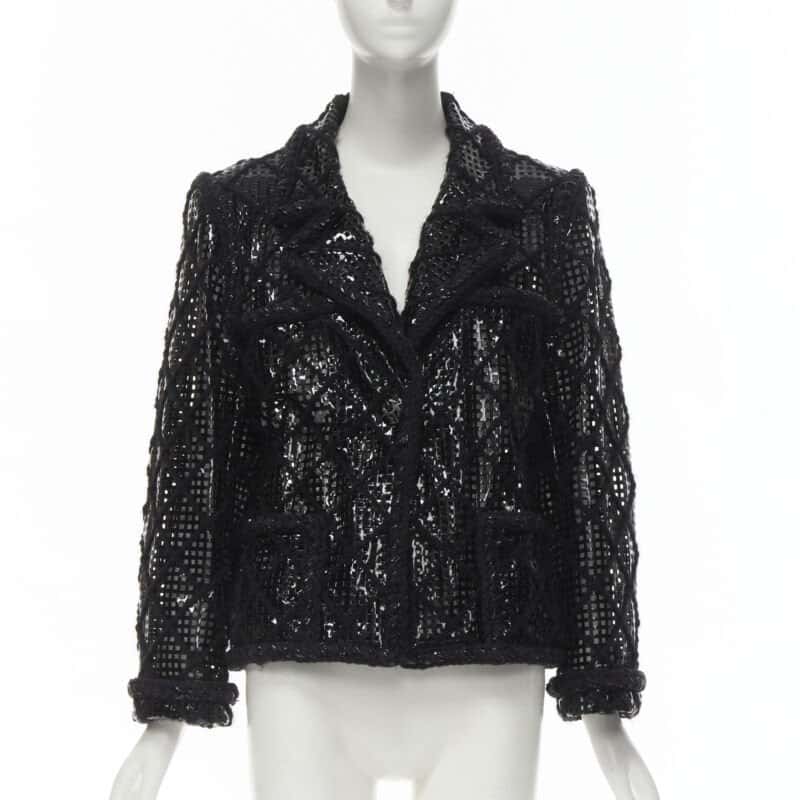 Chanel PVC Braided Tweed Jacket Black Polyester Never worn - Front View