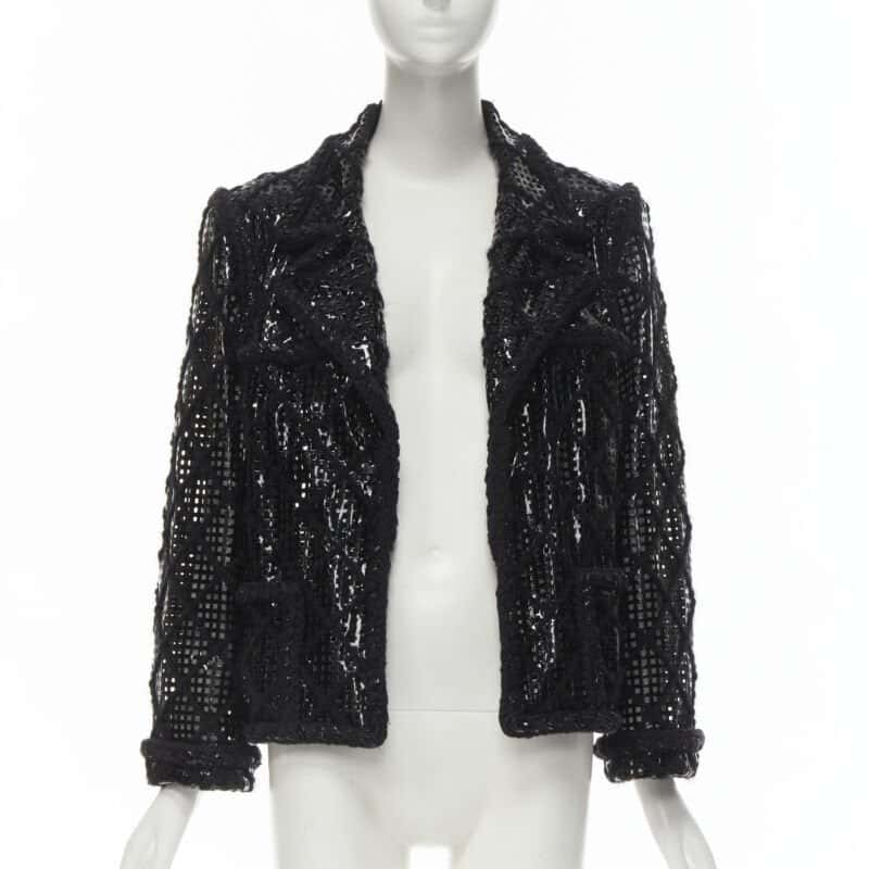 Chanel PVC Braided Tweed Jacket Black Polyester Never worn - Inside View
