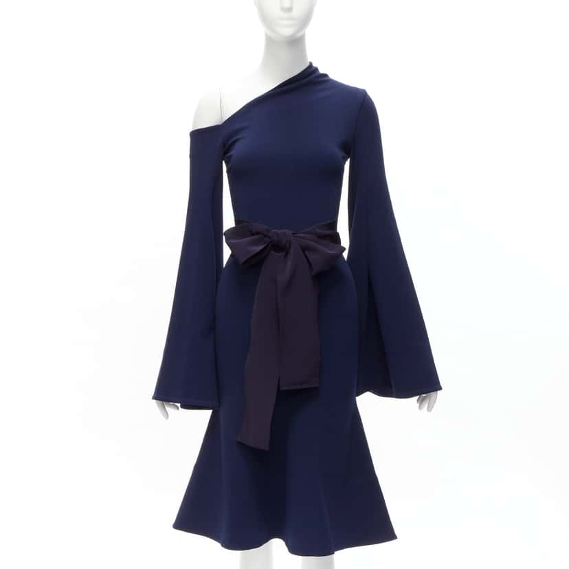 Solace London Asymmetric Crepe Dress Navy Polyester Never worn - Front View
