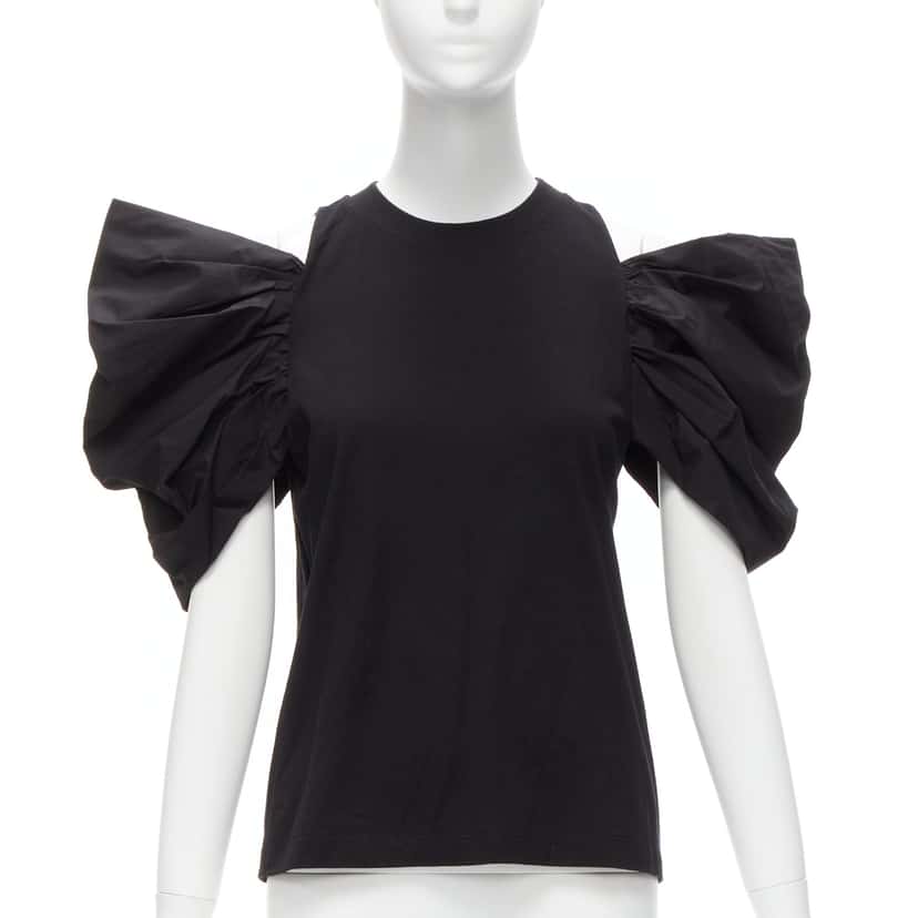Alexander McQueen Puff Sleeve Top Black Cotton Never worn, with tag - Front View