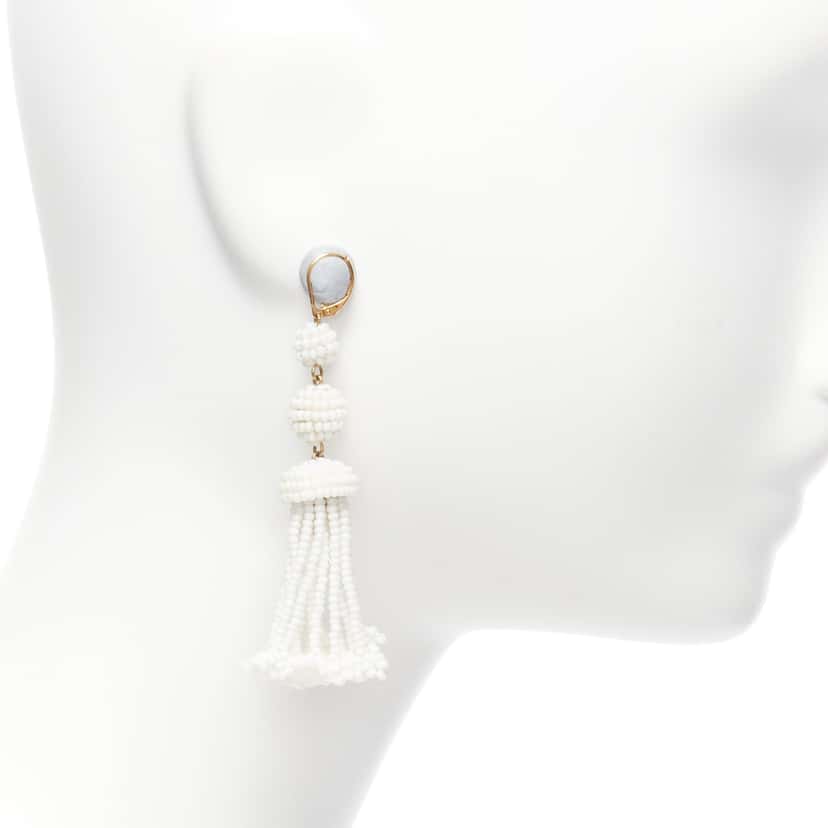 Celine Beaded Tassel Earrings White Plastic Never worn - Back View