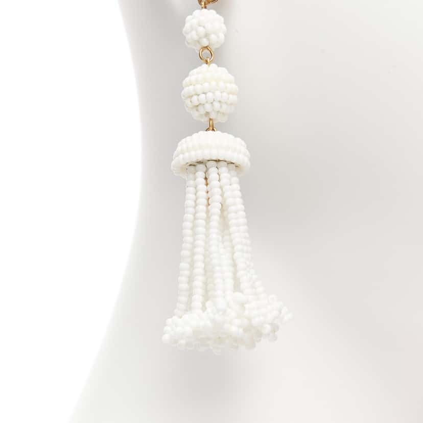 Celine Beaded Tassel Earrings White Plastic Never worn - Inside View