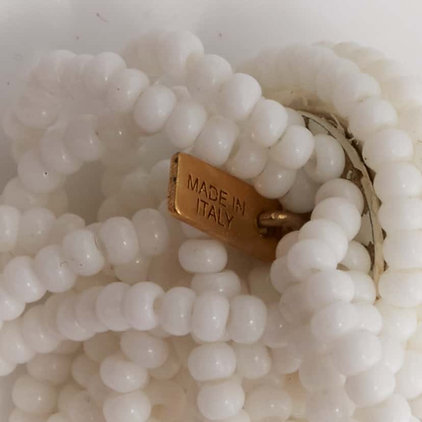 Celine Beaded Tassel Earrings White Plastic Never worn - Model View