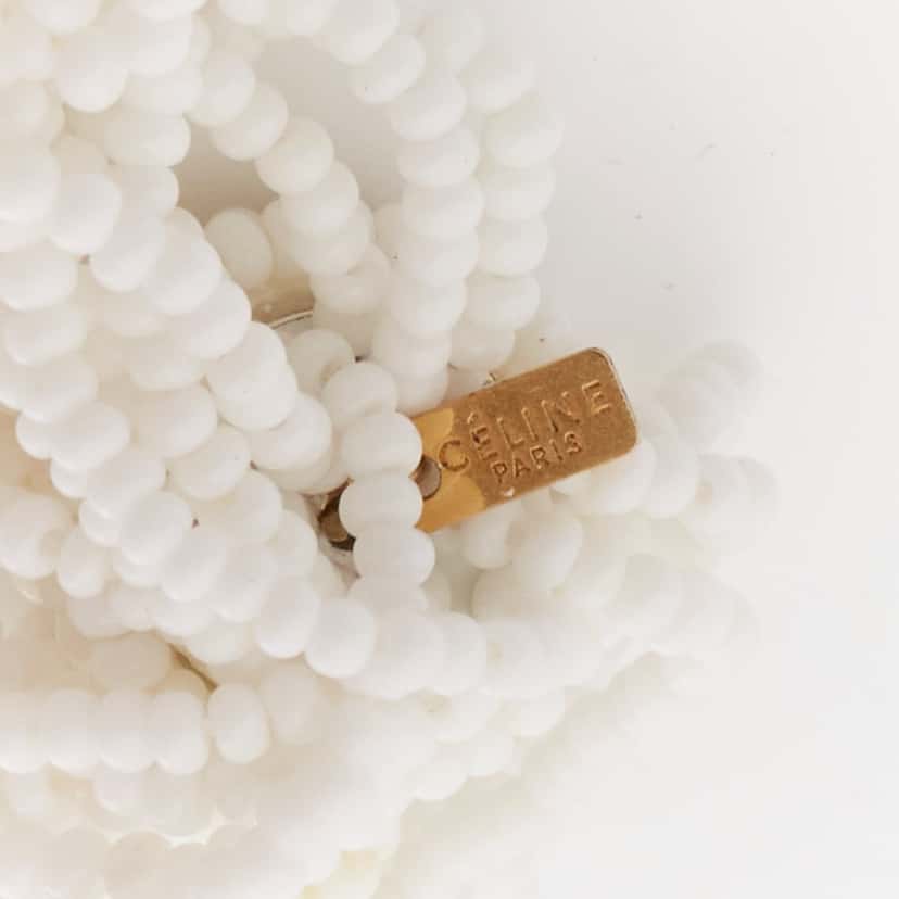 Celine Beaded Tassel Earrings White Plastic Never worn - Box View