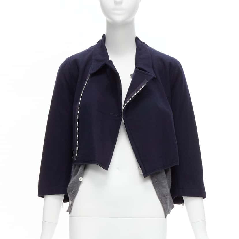 Comme Des Garcons Hybrid Biker Cardigan Navy Wool Never worn - Front View