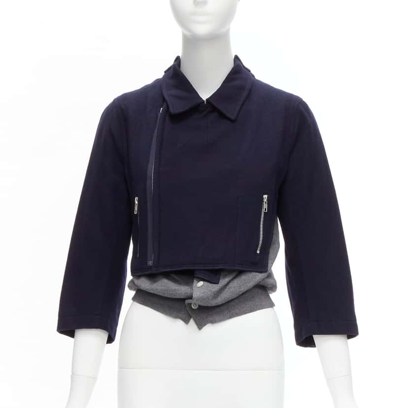 Comme Des Garcons Hybrid Biker Cardigan Navy Wool Never worn - Inside View