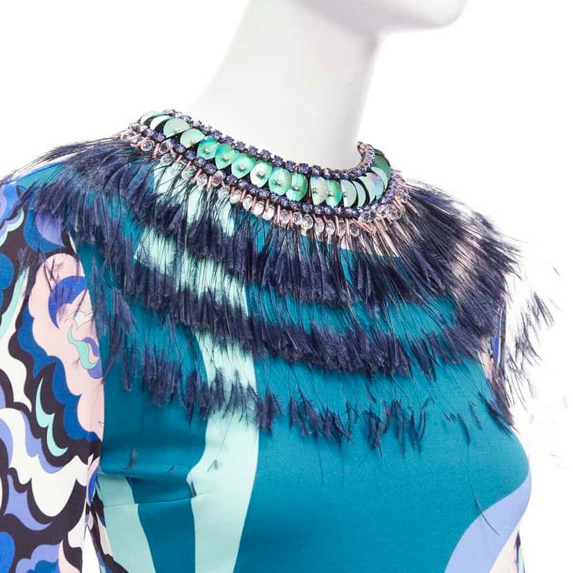 Emilio Pucci Feather Embellished Dress MultiColor Very good condition - Back View