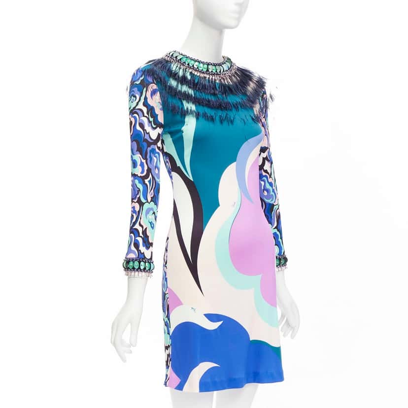 Emilio Pucci Feather Embellished Dress MultiColor Very good condition - Inside View