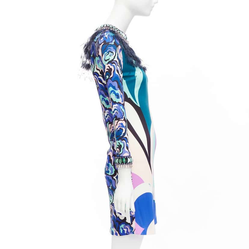 Emilio Pucci Feather Embellished Dress MultiColor Very good condition - Model View