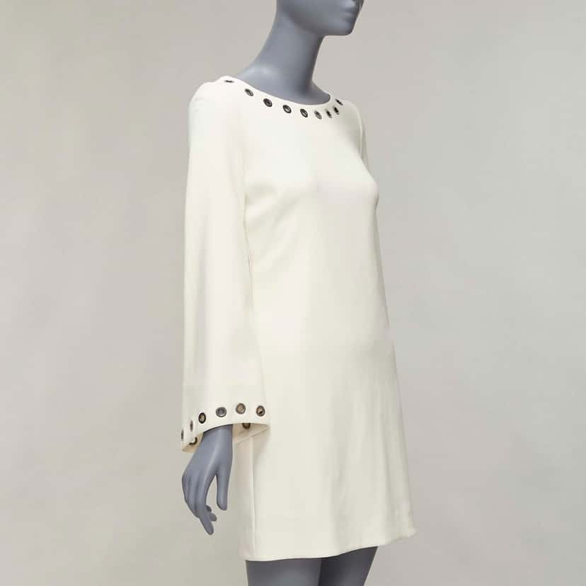 Celine Grommet Mini Dress Ecru Wool Very good condition - Inside View