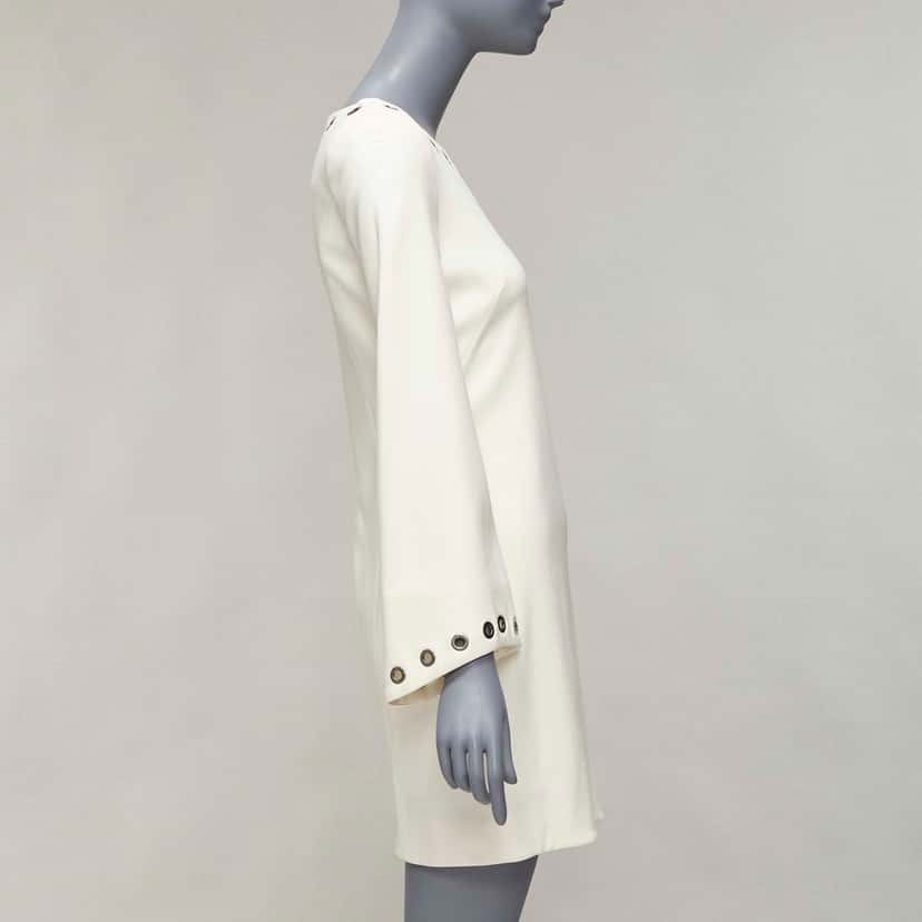 Celine Grommet Mini Dress Ecru Wool Very good condition - Model View