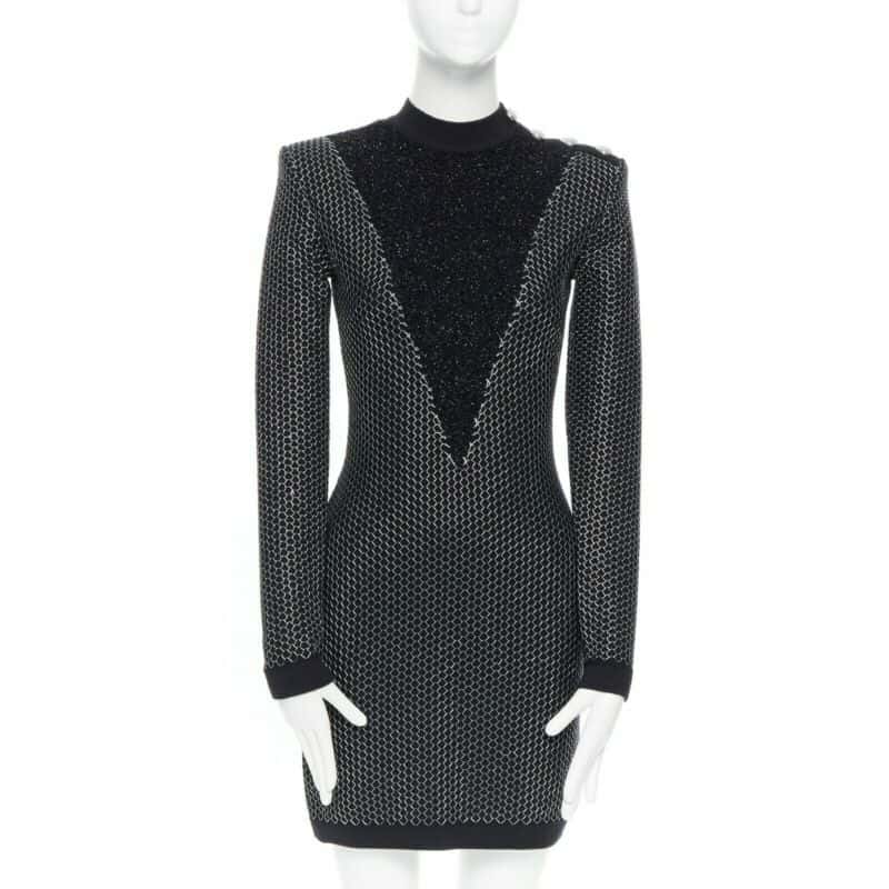 Balmain Fluffy Button Dress Black Good condition - Front View