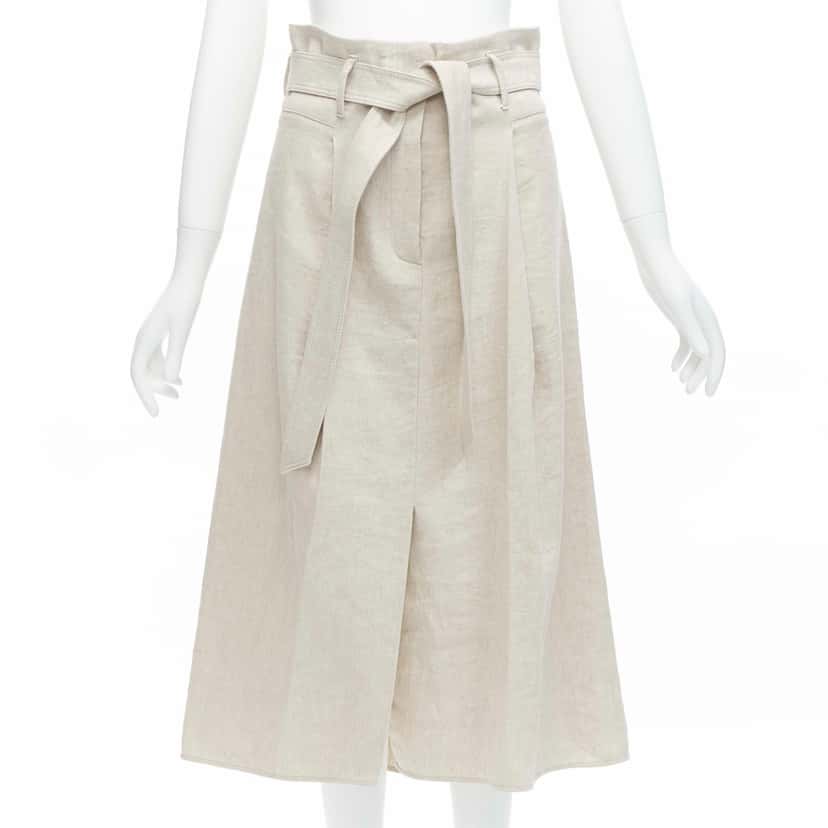 Brunello Cucinelli Tie Belt Midi Skirt Beige Cotton Never worn - Front View