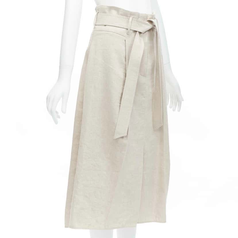 Brunello Cucinelli Tie Belt Midi Skirt Beige Cotton Never worn - Inside View
