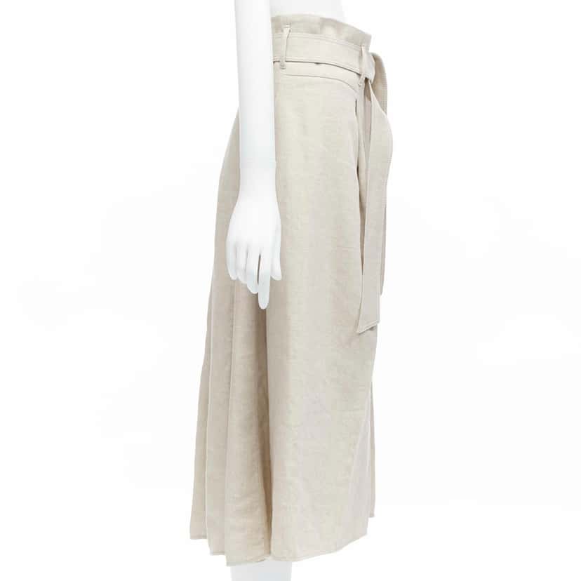 Brunello Cucinelli Tie Belt Midi Skirt Beige Cotton Never worn - Model View