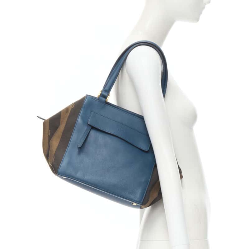 Fendi Silver Lock Pouch Blue Leather Very good condition - Back View