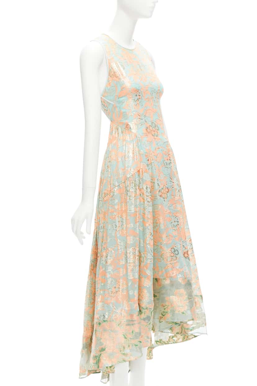 Tory Burch Metallic Lace Dress Green Silk Very good condition - Front View