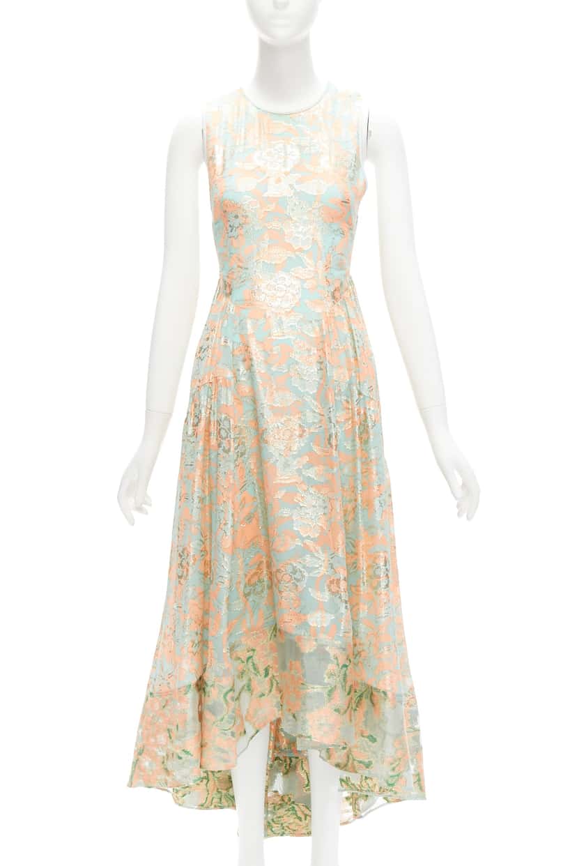 Tory Burch Metallic Lace Dress Green Silk Very good condition - Inside View