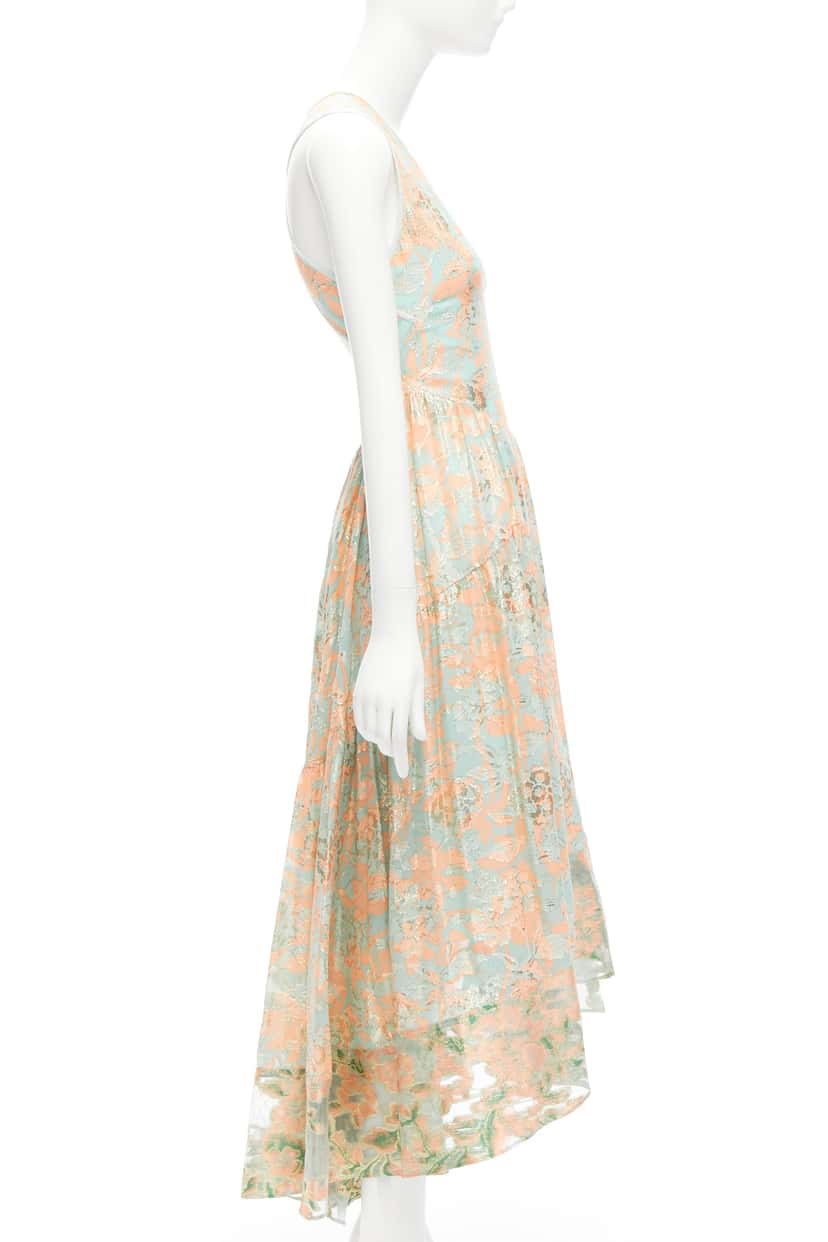 Tory Burch Metallic Lace Dress Green Silk Very good condition - Model View